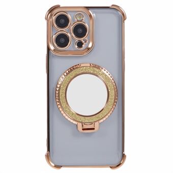 Voor iPhone 15 Pro zij-hartpatroon hoesje met standaard en spiegel TPU telefoonhoesje.