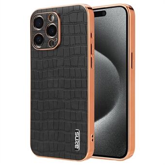 AZNS Voor iPhone 15 Pro Hoesje Krokodillen Textuur Leer+TPU Telefoonhoesje Elektroplating Rand