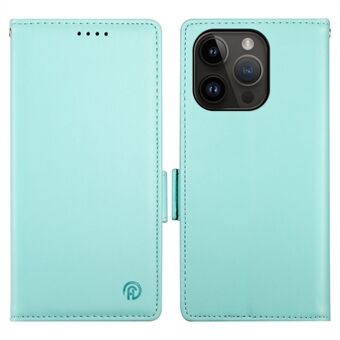 DF-010 hoesje voor iPhone 15 Pro, met magnetische sluitingen aan de zijkant, leren portemonnee en standaard voor telefoon.