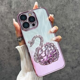 Voor iPhone 15 Pro Hoesje Veer Textuur Drijfzand Zwaan TPU Telefoonhoesje met Glaslensfolie.