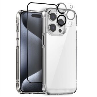 NORTHJO voor iPhone 15 Pro hoesje PC+TPU heldere telefoonhoes + schermbeveiliging + camera lens folie