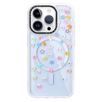 JAUCASE Voor iPhone 15 Pro Rhinestone Decor Bloem Laser PC+TPU Telefoonhoes Geschikt voor MagSafe