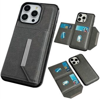 Voor iPhone 15 Pro Hoesje Leer+TPU Telefoonhoesje Kaarthouder Standaard