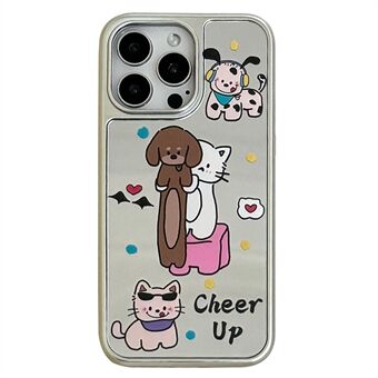 Voor iPhone 15 Pro Hoesje Elektroplating Spiegel Schattig Dierenpatroon TPU+Acryl Telefoonhoesje