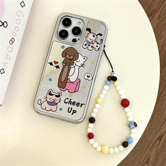 Voor iPhone 15 Pro hoesje met riem, elektrolytisch verchroomd spiegel dierenpatroon TPU+acryl telefoonhoesje.