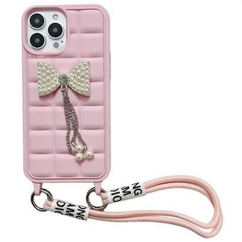 Voor iPhone 15 Pro Hoesje Zachte TPU Rasterontwerp Telefoonhoes met Strik Hanger Polsband