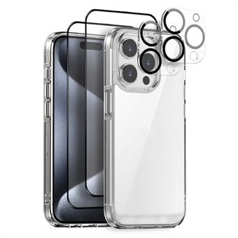 NORTHJO 5 in 1 voor iPhone 15 Pro hoes schokbestendig PC+TPU telefoonhoes set met 2 schermbeschermers, 2 cameralensbeschermers