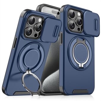 Voor iPhone 15 Pro Hoesje met Kickstand TPU+PC Magnetische Telefoonhoes met Schuifbare Cameralensbescherming