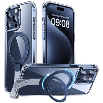 Voor iPhone 15 Pro Hoes Magnetisch Transparant PC Hard Telefoonhoesje Draaibare Ringstandaard