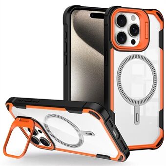 Voor iPhone 15 Pro Hoes PC+TPU+Acryl Achterkant met Lens Standaard Compatibel met MagSafe