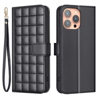 BINFEN KLEUR BF34 voor iPhone 15 Pro Leren Hoes Vierkant Grid Mobiele Telefoon Cover