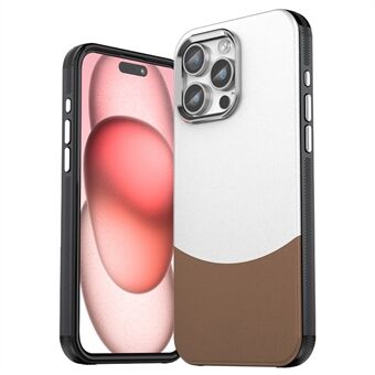 Voor iPhone 15 Pro Magneetische Telefoonhoesje Leer+PC+TPU Hoes Metalen Lens Frame