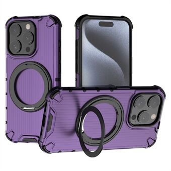 Voor iPhone 15 Pro Magneethoes PC+TPU Telefoonhoesje Militaire Klasse Bescherming Draaibare Onzichtbare Ringhouder