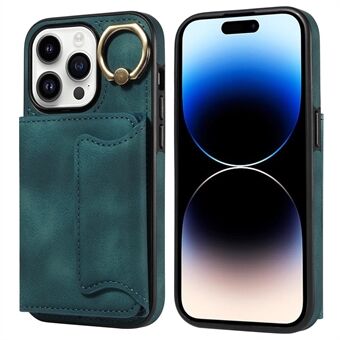 001 Voor iPhone 15 Pro Hoes PU Leren Huid-Touch Achterkant Cover Kaartsleuven Houder Ring Kickstand