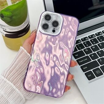 Voor iPhone 15 Pro Hoes PC+TPU Textuur IMD Telefoonhoes met Glitter Ring Lens Film