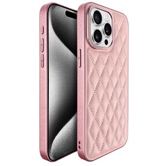 KST DESIGN Voor iPhone 15 Pro Hoes Leren Beklede PC+TPU Telefoonhoes Gestikt Ruitpatroon, Matte Binnenkant