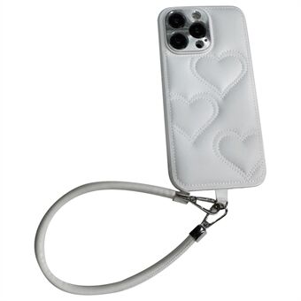 Voor iPhone 15 Pro Hoesje met Strap PU+TPU Telefoonhoes Hartpatroon