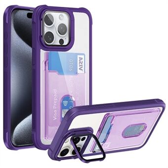 Voor iPhone 15 Pro Hoes Lens Frame Kickstand Acryl+TPU+PC Kaartenhouder Telefoonhoesje