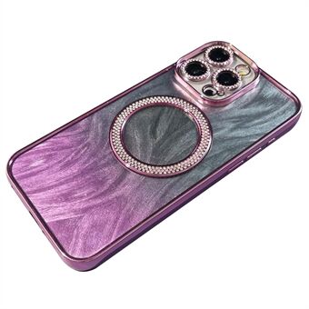 Voor iPhone 15 Pro Magnetische Hoes Veertextuur Bling Sprankelend TPU + PC Telefoonhoesje