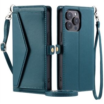 Voor iPhone 15 Pro Leren Hoes Portemonnee Standaard Telefoonhoes met Riemen