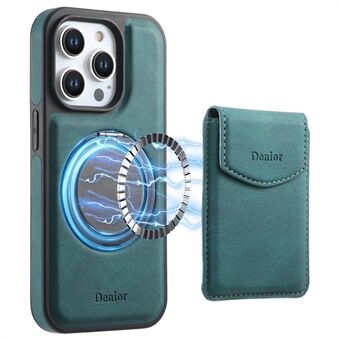 DENIOR D20 Voor iPhone 15 Pro Hoes Afneembare Kaartzak Draaiende Kickstand Leer+PC+TPU Bescherming