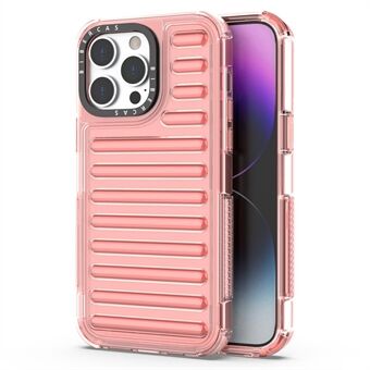 Voor iPhone 15 Pro Hoes Strepenontwerp Anti-Slip Afneembare TPU+PC Telefoonhoesje