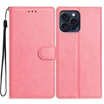 Voor iPhone 15 Pro Leren Telefoonhoesje Wallet Stand Cover met Handige Strap