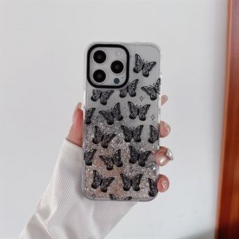 Voor iPhone 15 Pro Hoes Patroon Print Glitter Pailletten Kwikzand PC+TPU Telefoonhoesje