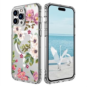 Voor iPhone 15 Pro Hoes Compatibel met MagSafe Bloemenpatroon Printen TPU+PC Telefoonhoesje