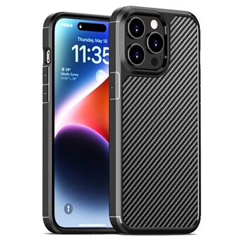 Voor iPhone 15 Pro Hoesje Carbon Fiber Textuur Anti-Kras TPU+PC Achterkant Cover