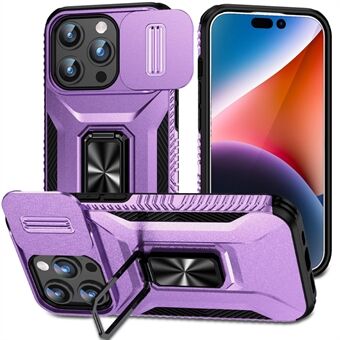 Voor iPhone 15 Pro Hoes Camshield Kickstand TPU+PC Anti-Slip Telefoonhoesje