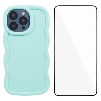 WANLONFENG XL-serie voor iPhone 15 Pro-hoes Wave Edge TPU-cover met gehard glas-film