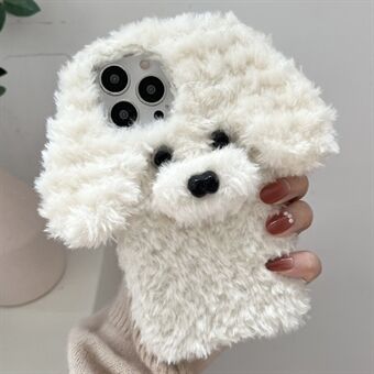 Voor iPhone 15 Pro Hoes Schattige Teddy Hond Pluizige Zachte TPU Winter Telefoonhoesje