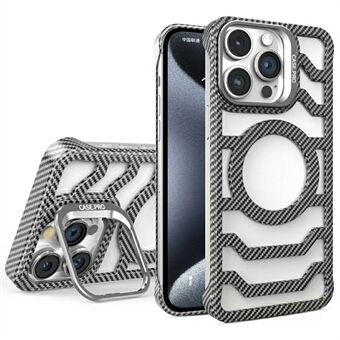 Voor iPhone 15 Pro Hoes Compatibel met MagSafe Randloze Kickstand PC Telefoonhoes Carbon Fiber Textuur