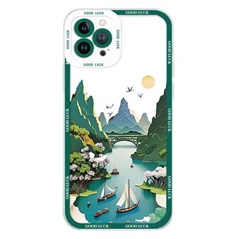 Voor iPhone 15 Pro Hoesje Esthetisch Olieverfschilderij Landschap Transparante TPU Telefoonhoes