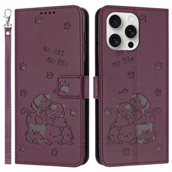 Voor iPhone 15 Pro Hoesje met Band Cats Afdruk Leren Portemonnee Telefoonhoesje