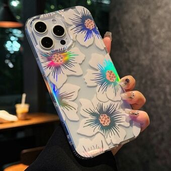 Voor iPhone 15 Pro Hoesje Laser Bloem IMD PC+TPU Transparante Telefoonhoes