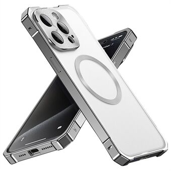 Voor iPhone 15 Pro Hoes Compatibel met MagSafe Hard PC Metalen Frame Mat Telefoon Achterkant Cover