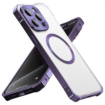 Voor iPhone 15 Pro Hoes Compatibel met MagSafe Hard PC Metaal Frame Mat Telefoon Achterkant Bescherming