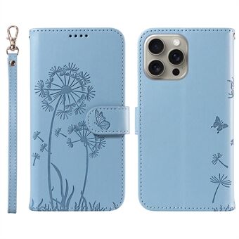 Voor iPhone 15 Pro Leren Hoesje Portemonnee Telefoonhoesje Paardenbloem Afdruk