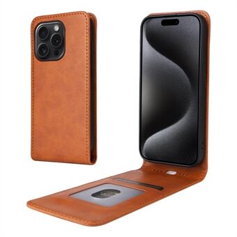 Voor iPhone 15 Pro Hoesje met Kaartsleuf Magnetische Verticale Flip Leren Telefoonhoesje