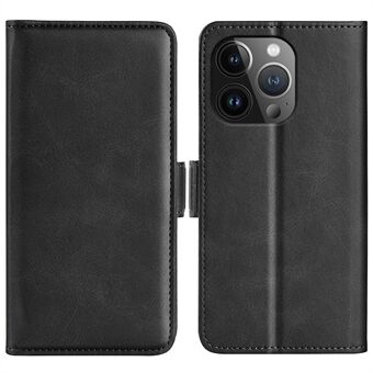 Voor de iPhone 15 Pro Flip Wallet Telefoonhoesje met kalfsleer textuur, PU-leer, standaard en anti-val bescherming.