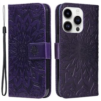 KT Imprinting Flower Series-1 Voor iPhone 15 Pro Flip Stand Telefoonhoesje PU Leren Portemonnee Cover