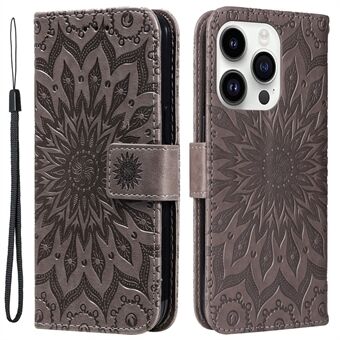KT Imprinting Flower Serie-1 Voor iPhone 15 Pro Flip Stand Telefoonhoesje PU Lederen Portemonnee Cover