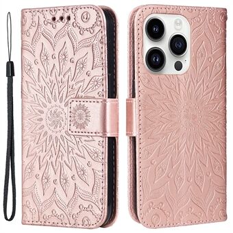 KT-imprint Bloemen Serie-1 Voor iPhone 15 Pro Flip Stand Telefoonhoesje van PU-leer Wallet Cover