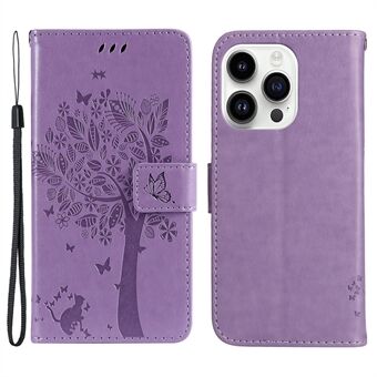 Voor iPhone 15 Pro KT Opdruk Bloemen Serie-3 Flip Cover Stand Klapportemonnee Bedrukte PU Leren Telefoonhoes