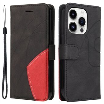 KT Leather Series-1 Voor iPhone 15 Pro Portemonneehoesje Dubbelkleurig Splicen Standaard Telefoonhoesje van Leer