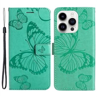 KT Imprinting Flower Series-2 voor iPhone 15 Pro Telefoonhoesje Vlinderopdruk Leren Portemonnee Stand Cover