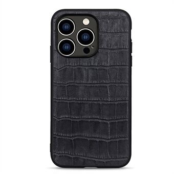 Voor iPhone 15 Pro Antikras Hoesje Krokodillen Textuur Echt Koeienleer + TPU + PC Telefoonhoesje Telefoonhoesje