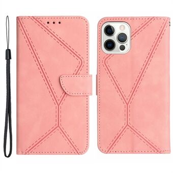 HT05 Leren hoesje voor iPhone 15 Pro Skin-touch Flip Stand Portemonnee Met lijnen bedrukt Anti-val Telefoonhoesje